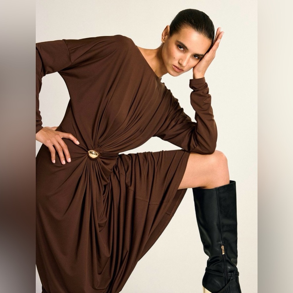 COMMENSE Metal Detail Draped Maxi Dress NWT